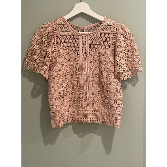 Wish Tops - Chi‎ wish Lace Top Women's Short Sleeve Pink Blouse Size XS